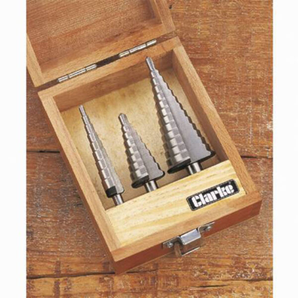 Clarke CHT381 3pc HSS Stepped Cone Drill Set